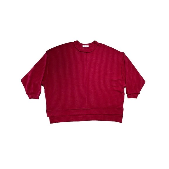 Women's Zenana waffle knit oversized/dolman style sweater. Red. Size S/M - Picture 2 of 6